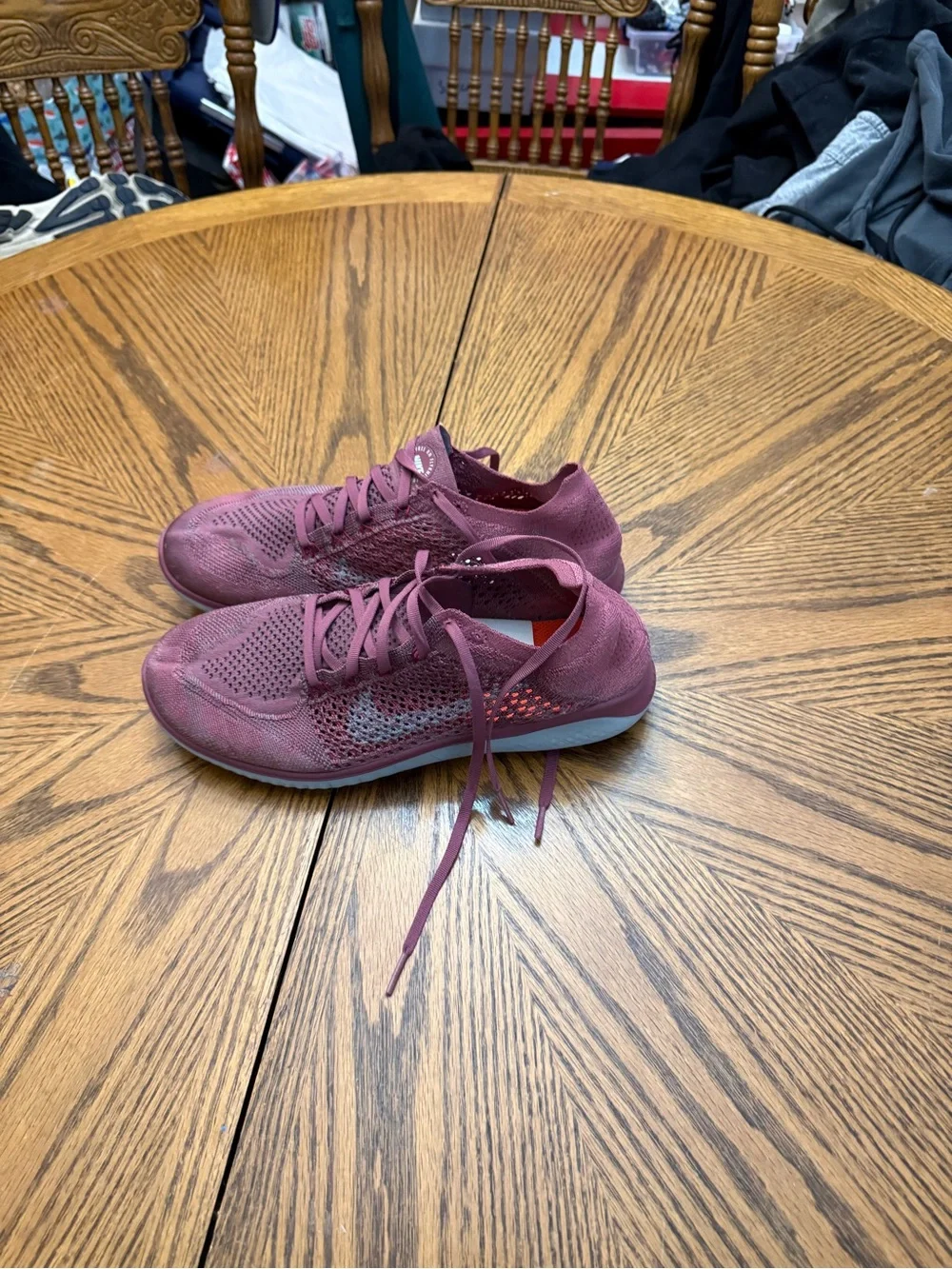 Nike Burgundy Knit Slip-On Sneakers with Bright Orange Insole